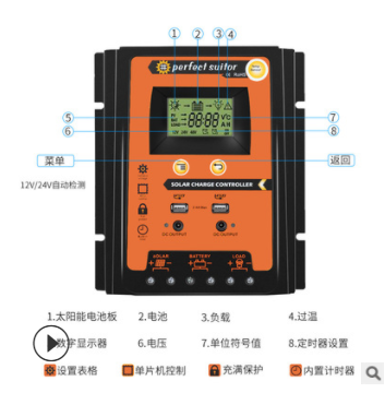 现货批发50A光伏PWM太阳能控制器12V24V自动识别发电系统控制器